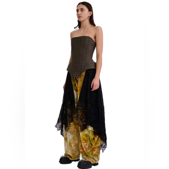 Collina Strada Tops - NWT Collina Strada Charcoal Plaid Giva Corset With Lace Train Sz M